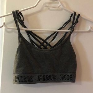 Grey pink sports bra